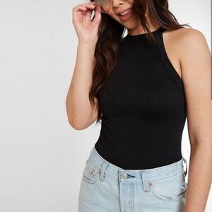 Intimately by Free People Black Wide Rib Halter Cami Seamless Tank Top NWOT